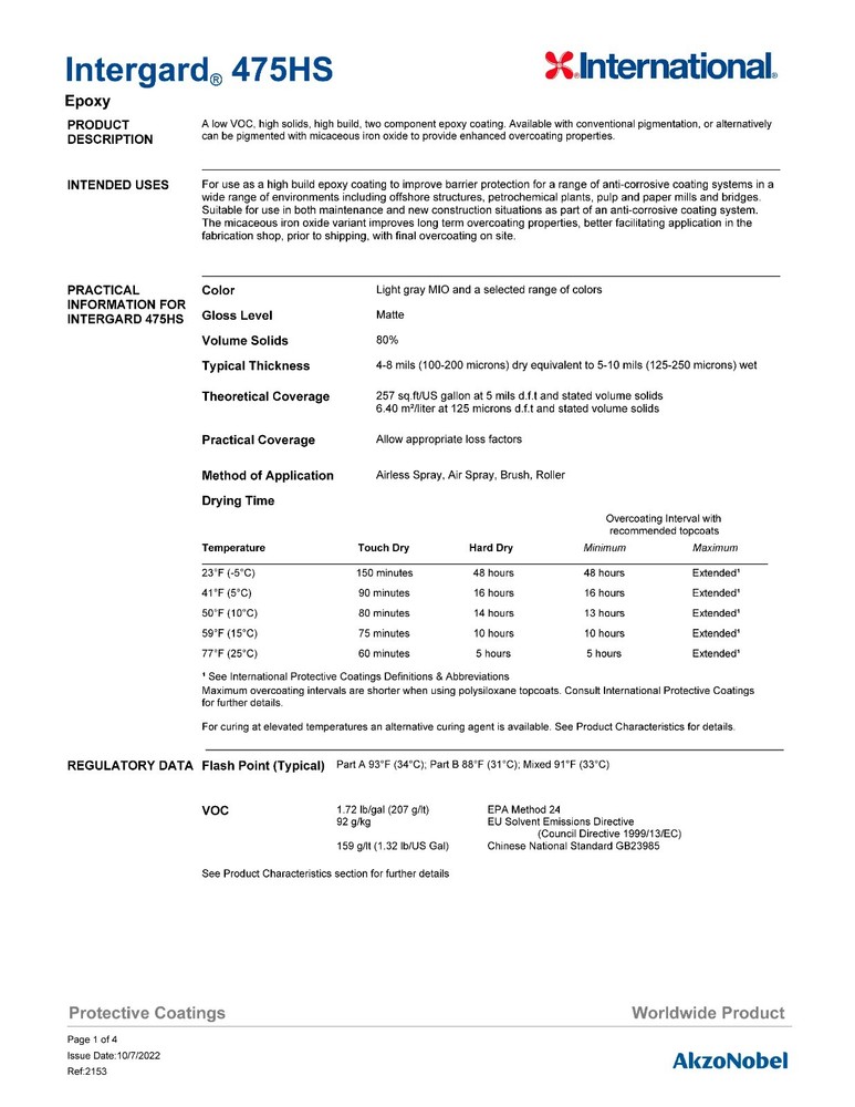 International Intergard 475HS Part A Epoxy 3GL - Light Grey