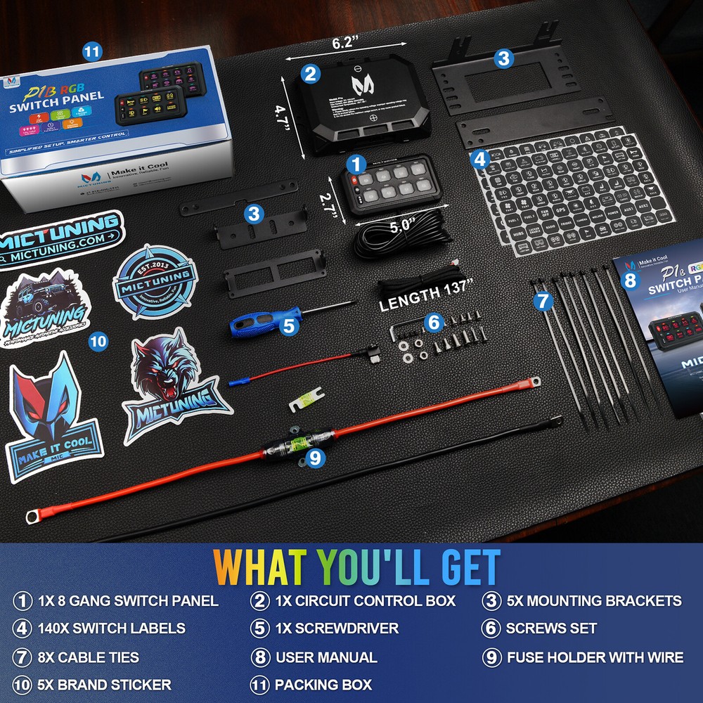 MICTUNING 8 Gang RGB LED Switch Panel Multifunction Circuit Control Relay System