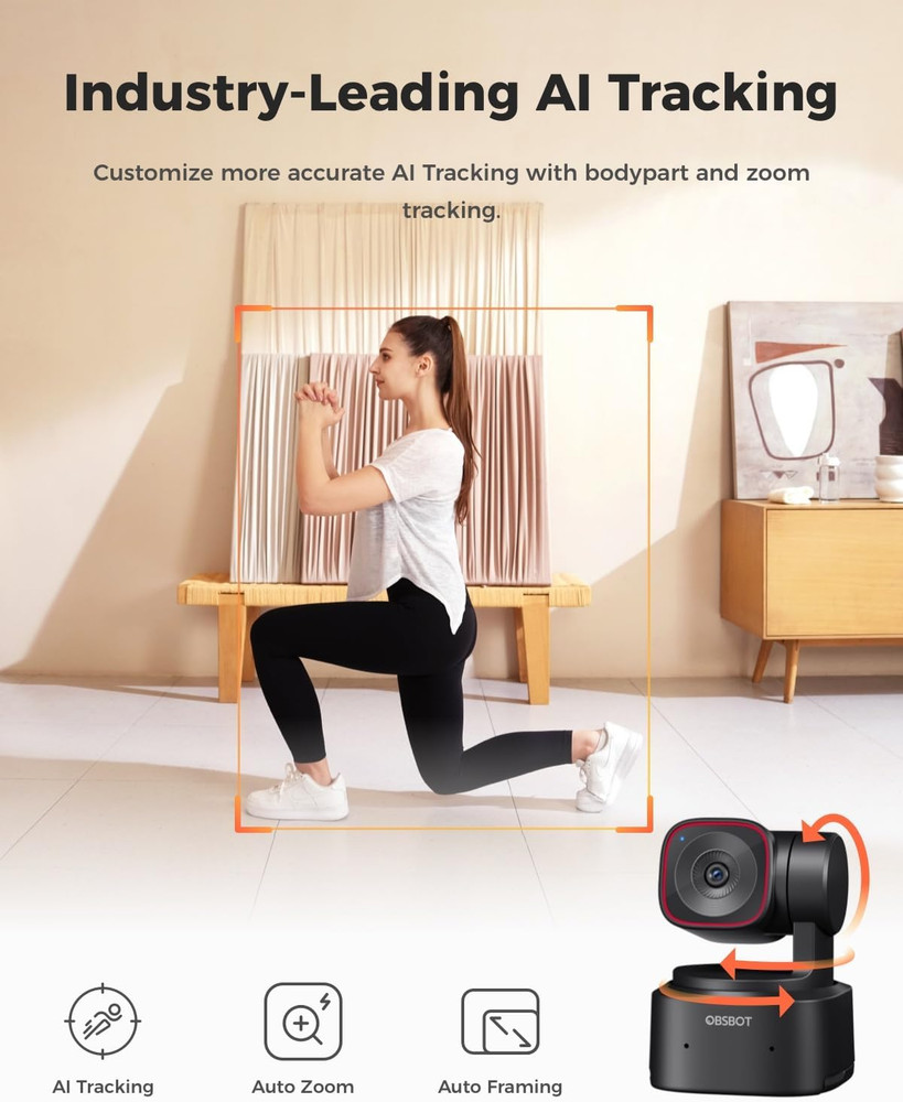 Tiny 2 Lite 4K Webcam for PC, AI Tracking PTZ Streaming Camera with 1/2" Sensor,