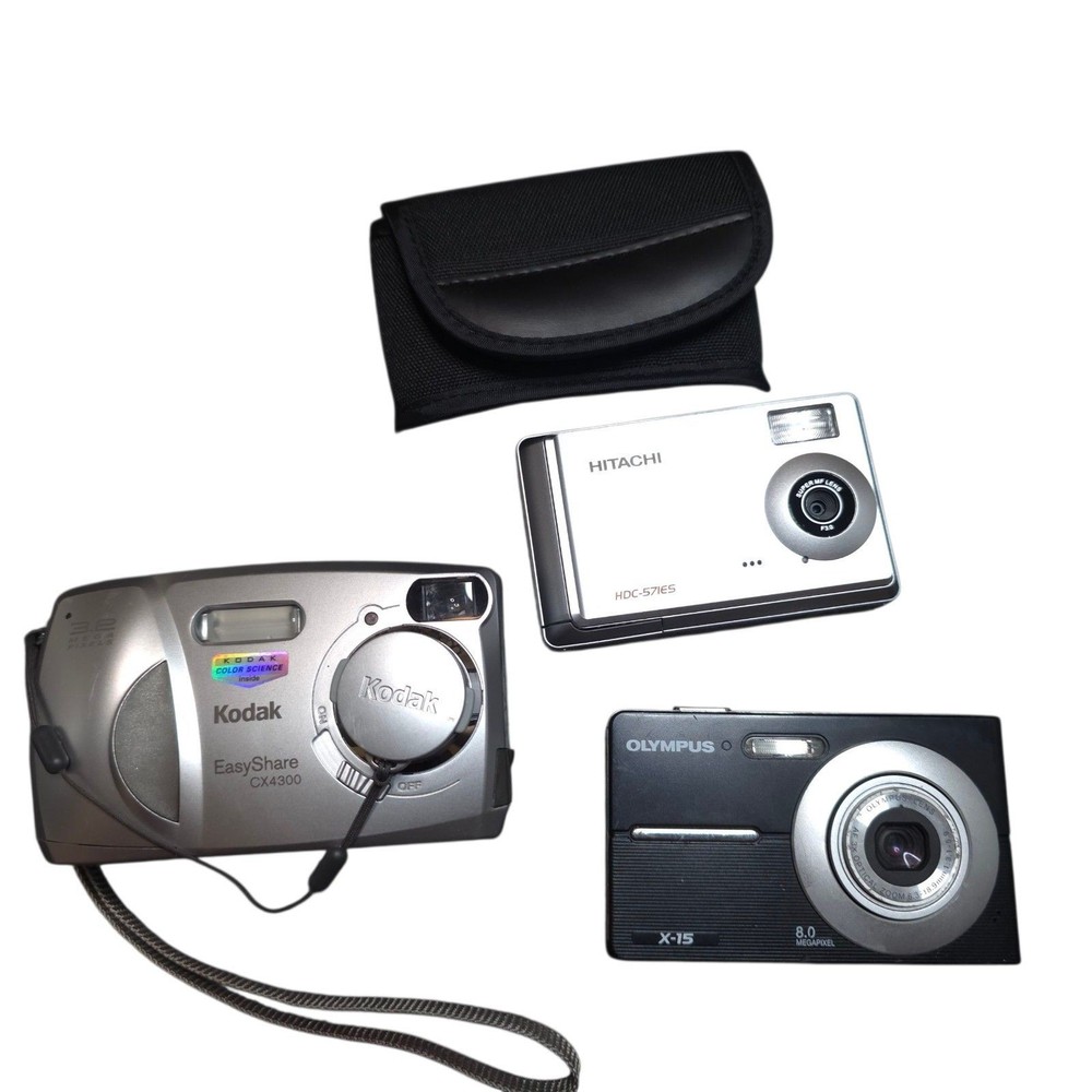 Digital Camera Bundle Untested Olympus X-15 , Today Easy Share Cx4300 , Hitachi