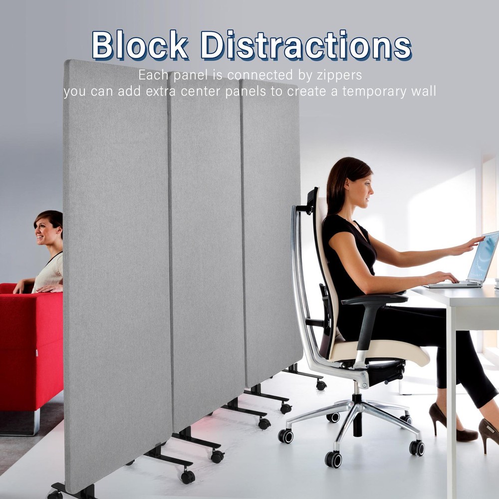 New Acoustic Room Divider Partition Panel Privacy Screen 3 Pack Medium Gray