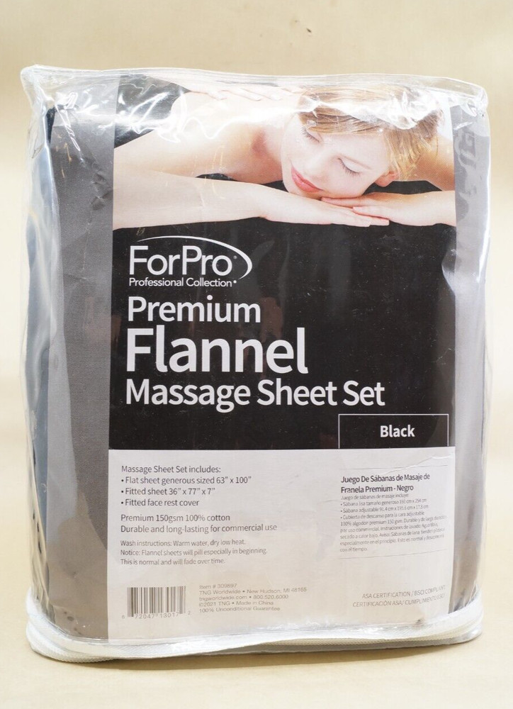 ForPro Premium Flannel Flat Sheet – Wrinkle-Resistant Massage Sheet - Black 3-pc