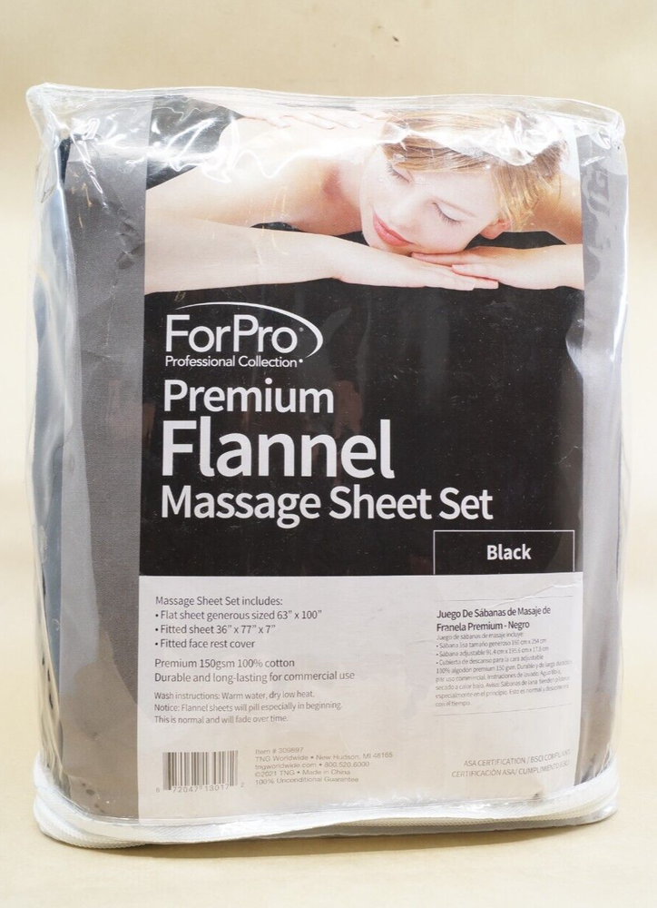 ForPro Premium Flannel Flat Sheet – Wrinkle-Resistant Massage Sheet - Black 3-pc