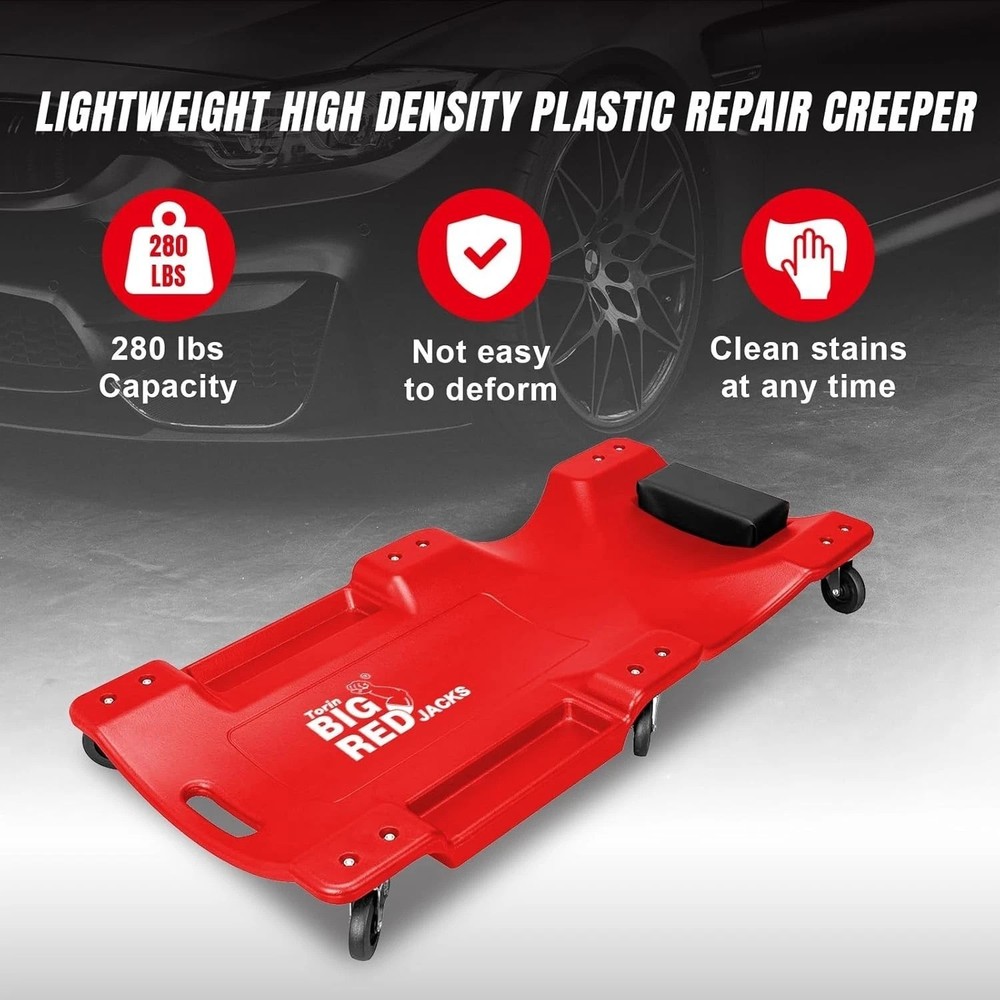 Lightweight 40" Plastic Roller Creeper with Dual Storage and Easy Transport