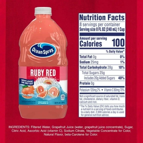 Ocean Spray Ruby Red Grapefruit Juice Drink, 64 fl oz Bottle (2 pack)...