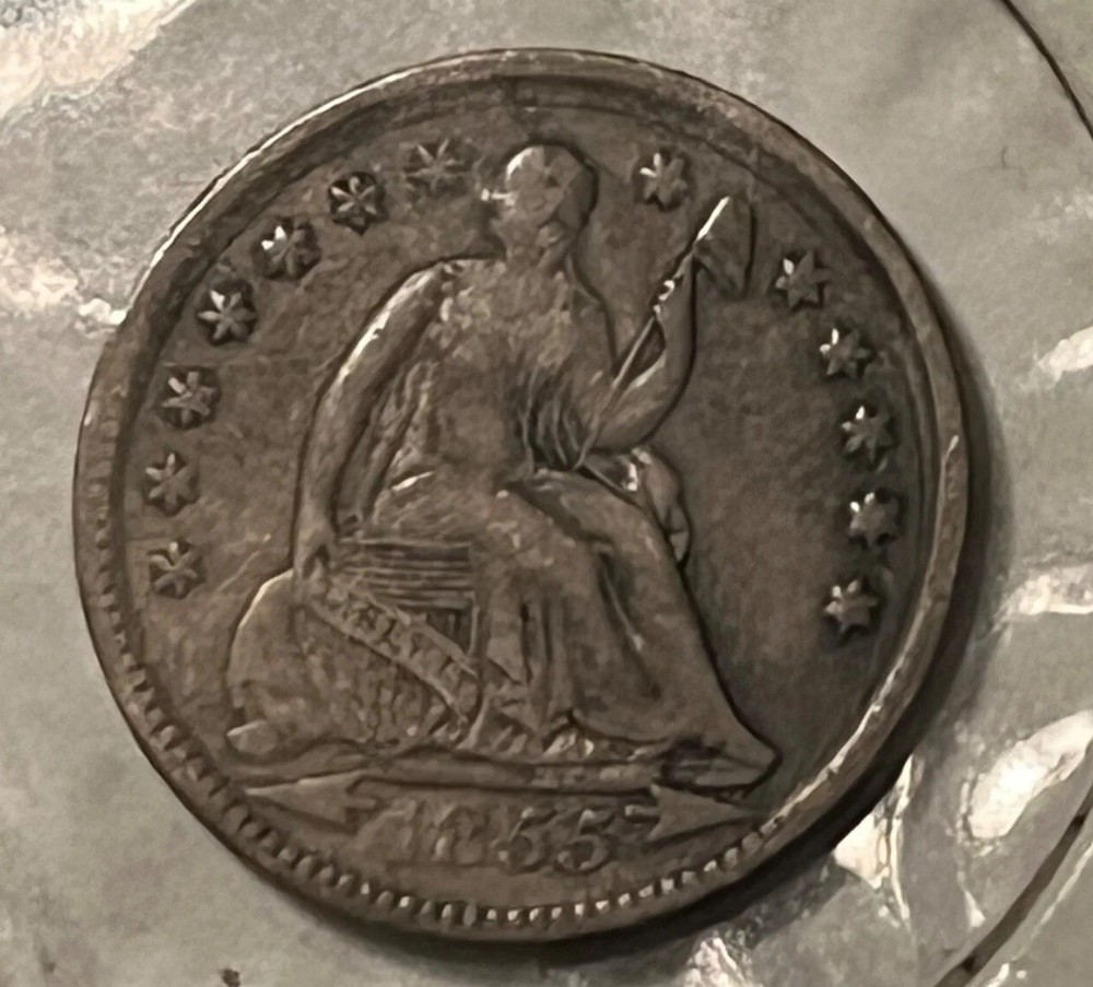 1855 Seated Liberty Half dime . VF , better date