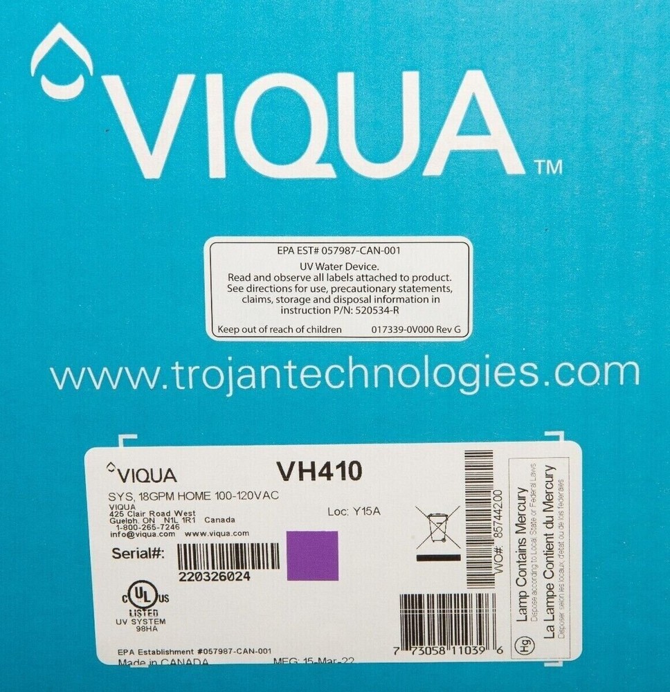 Viqua VH410 UV Disinfection System 18 GPM 3/4 or 1" whole house filter