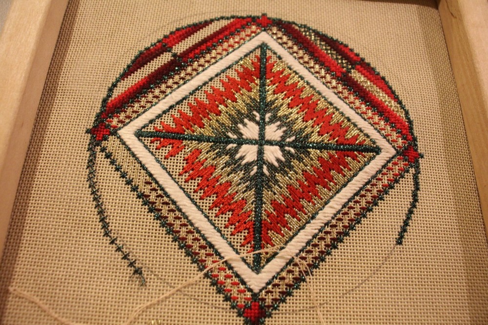 decorative geometric metallic design  10 x 10 Needlepoint Canvas 18 ct. started
