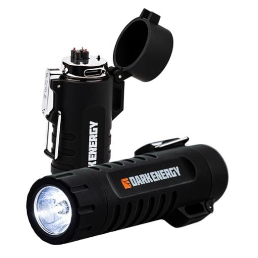 Plasma Lighter with Mini Flashlight | Rechargeable Dual-Arc Plasma Beam, Black