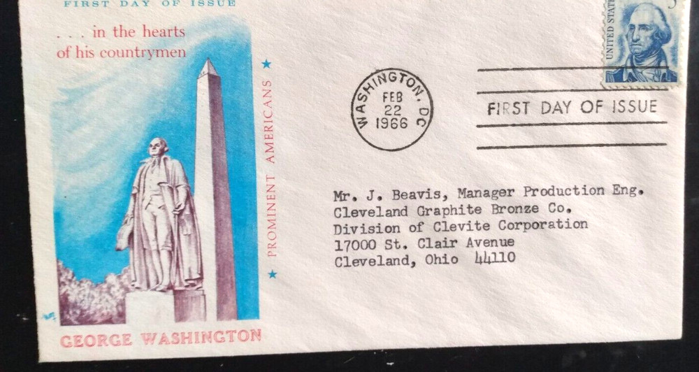 PRESIDENT GEORGE WASHINGTON MONUMENT 1966  MARG CACHET FDC
