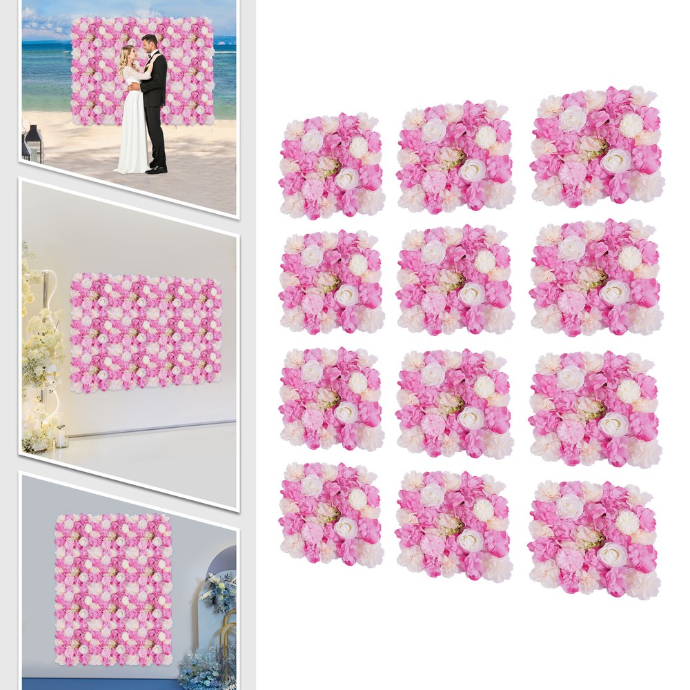 12PCS 15*15in Artificial 3D Flower Wall Panel Wedding Backdrop Wall Decor Pink
