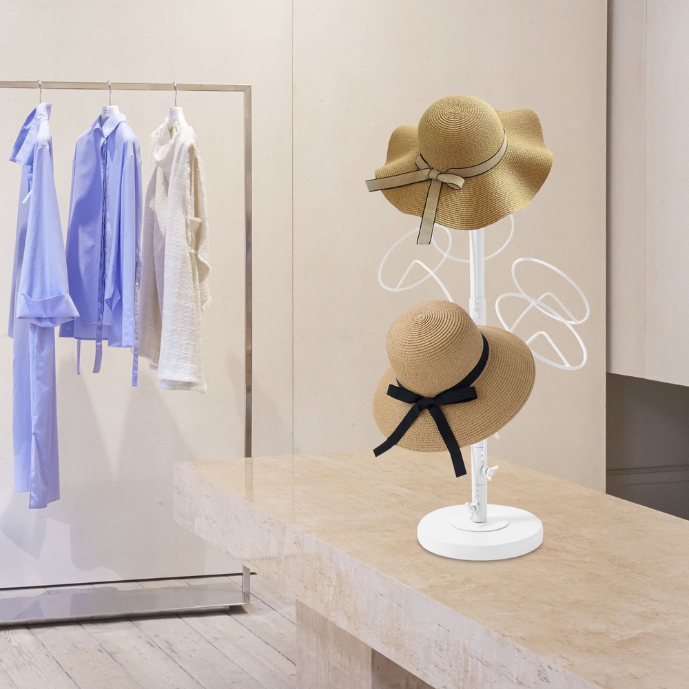 Modern Hat Stand 6 Hooks Hat Storage Display Holder Adjustable Height Hat Rack