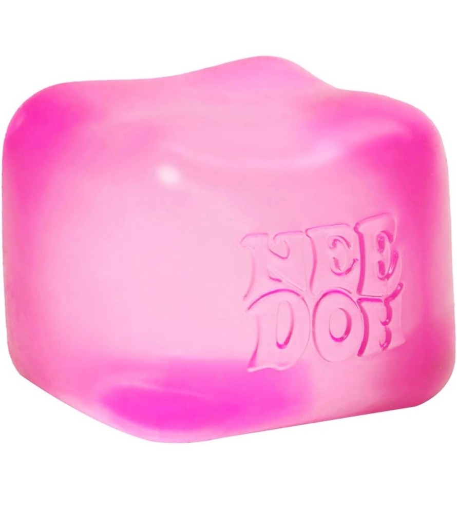 Nee Doh Pink Ice Block Solid Squish Cube Stress Squeeze
