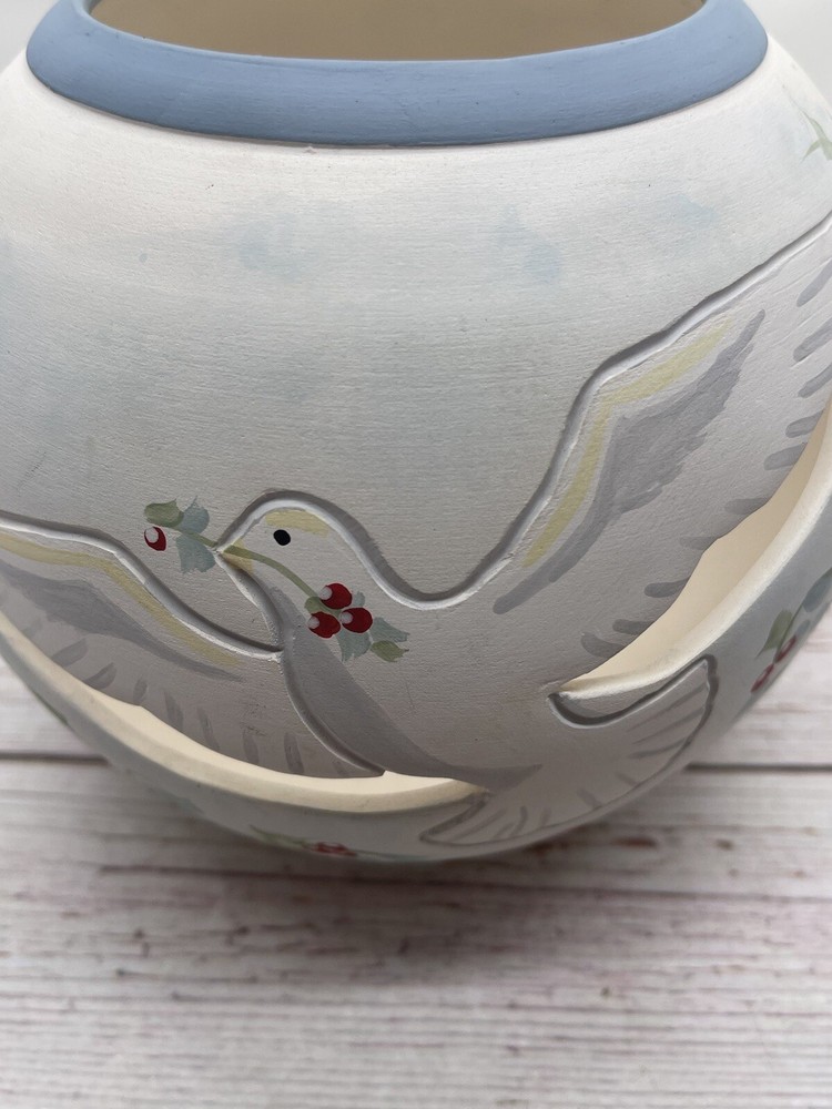 Christmas Dove Tabletop Ceramic Candleholder 6.5” Tall