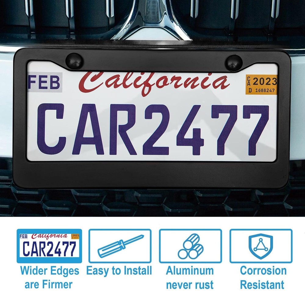 2PCS 2 holes matte black license plate frame solid stainless steel black