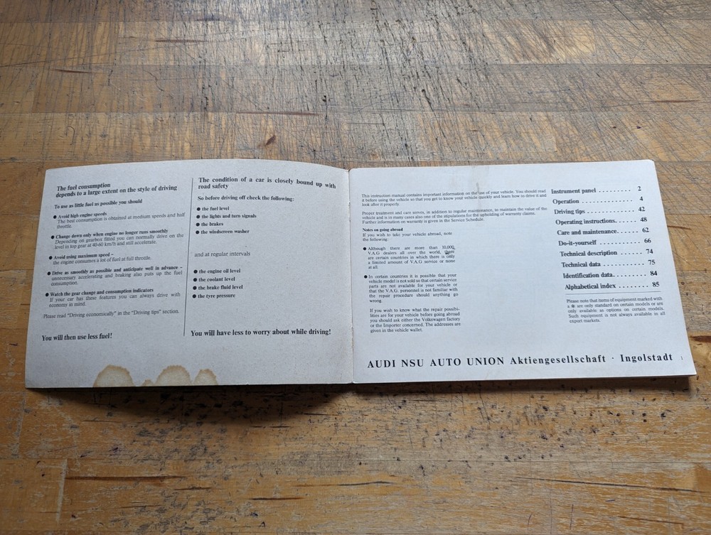 1981 Audi 100 Instruction Manual