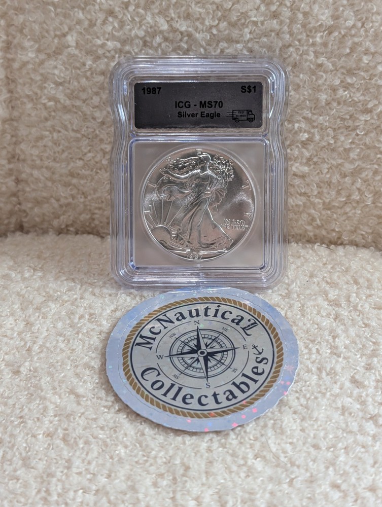 1987 * First Delivery $1 America Silver Eagle * Walking Liberty * ICG MS70