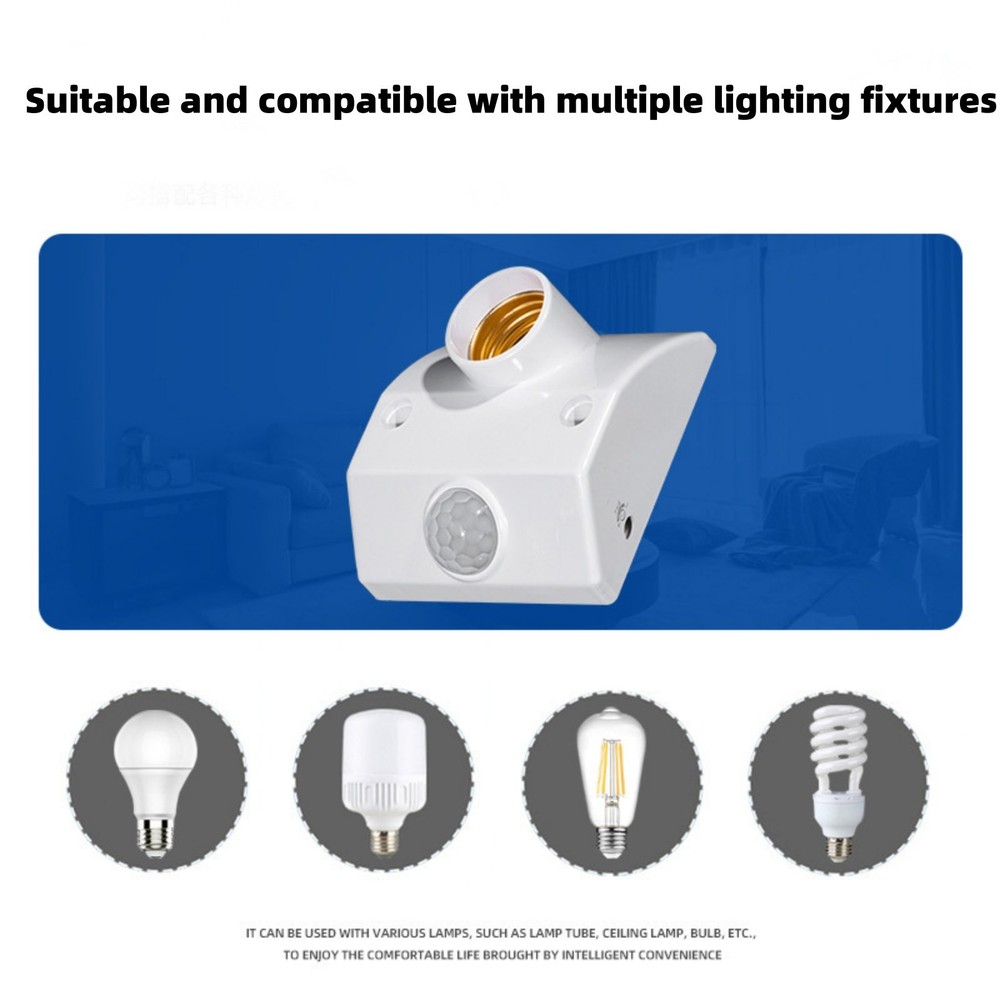 AC110-240V White Auto Human Motion Sensor Detector Bulb Light Lamp Base Holder