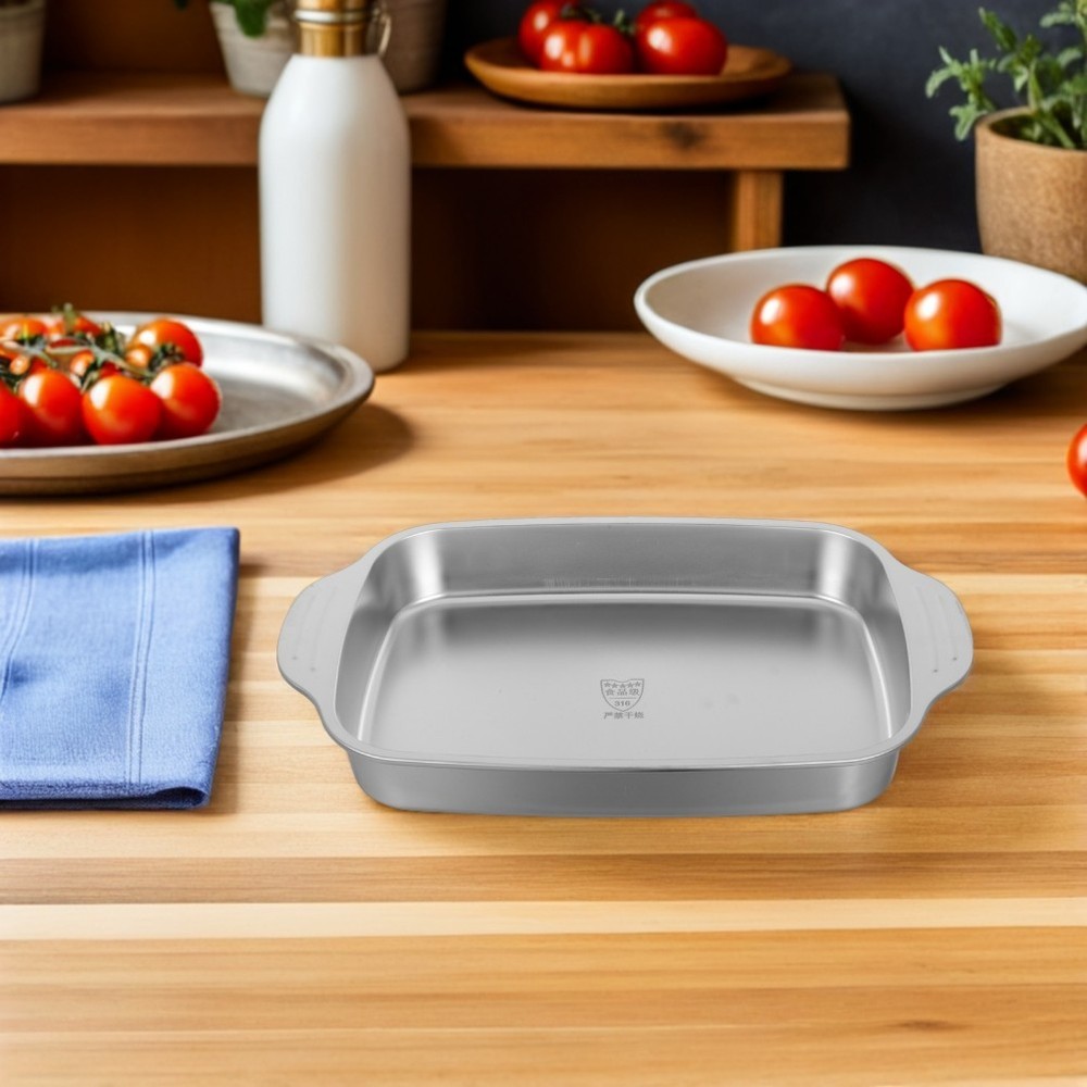 Stainless Steel Rectangular Roasting Pan - 316L Nonstick Baking Tray - Lasagna