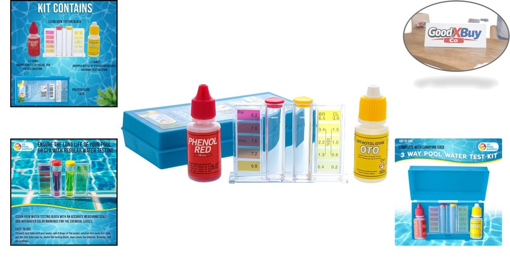 Swimming Pool Kit - 3-Way Water testing for pH, Chlorine, Bromine - Includes...