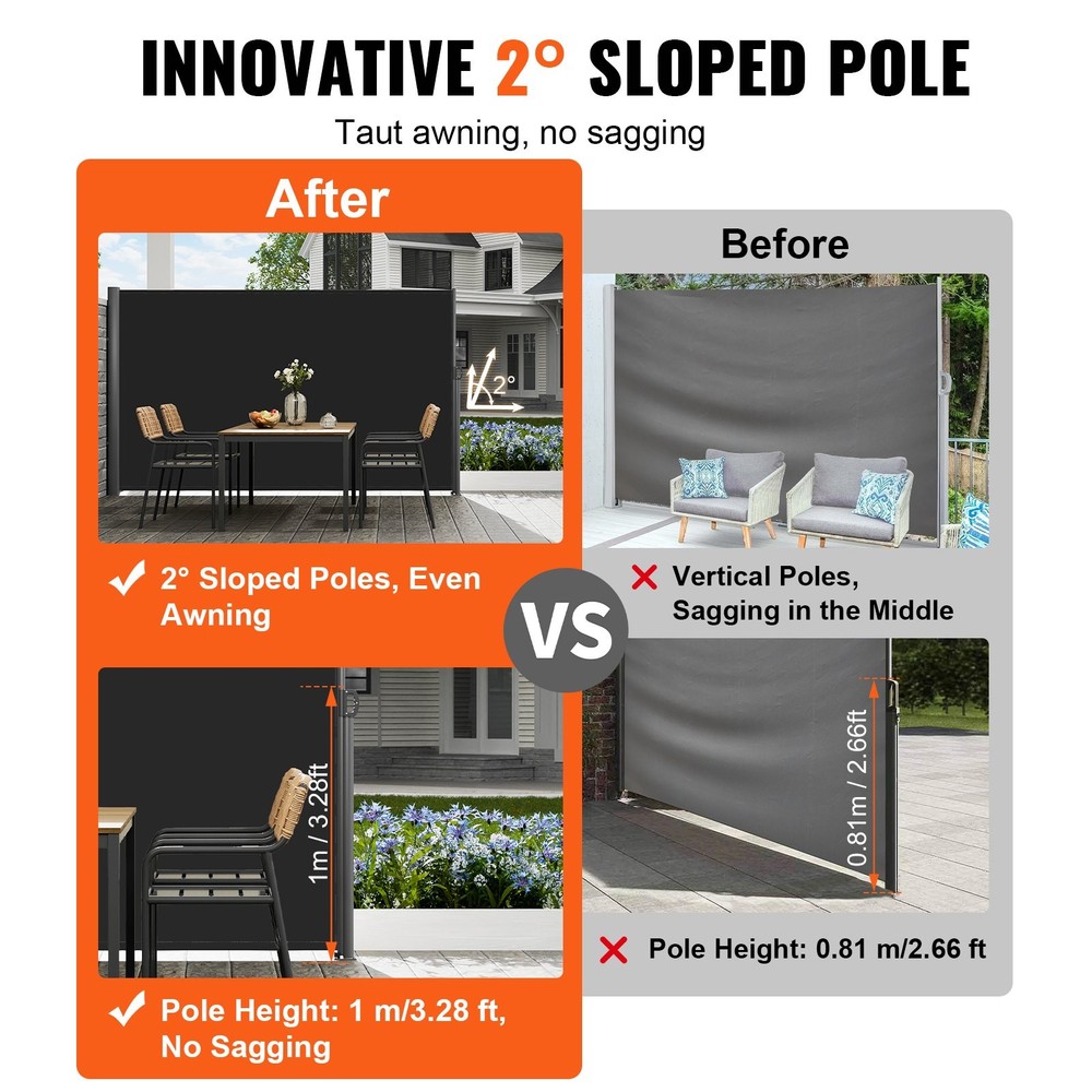 Retractable Side Awning 118' X 71', Retractable Patio Screen Waterproof