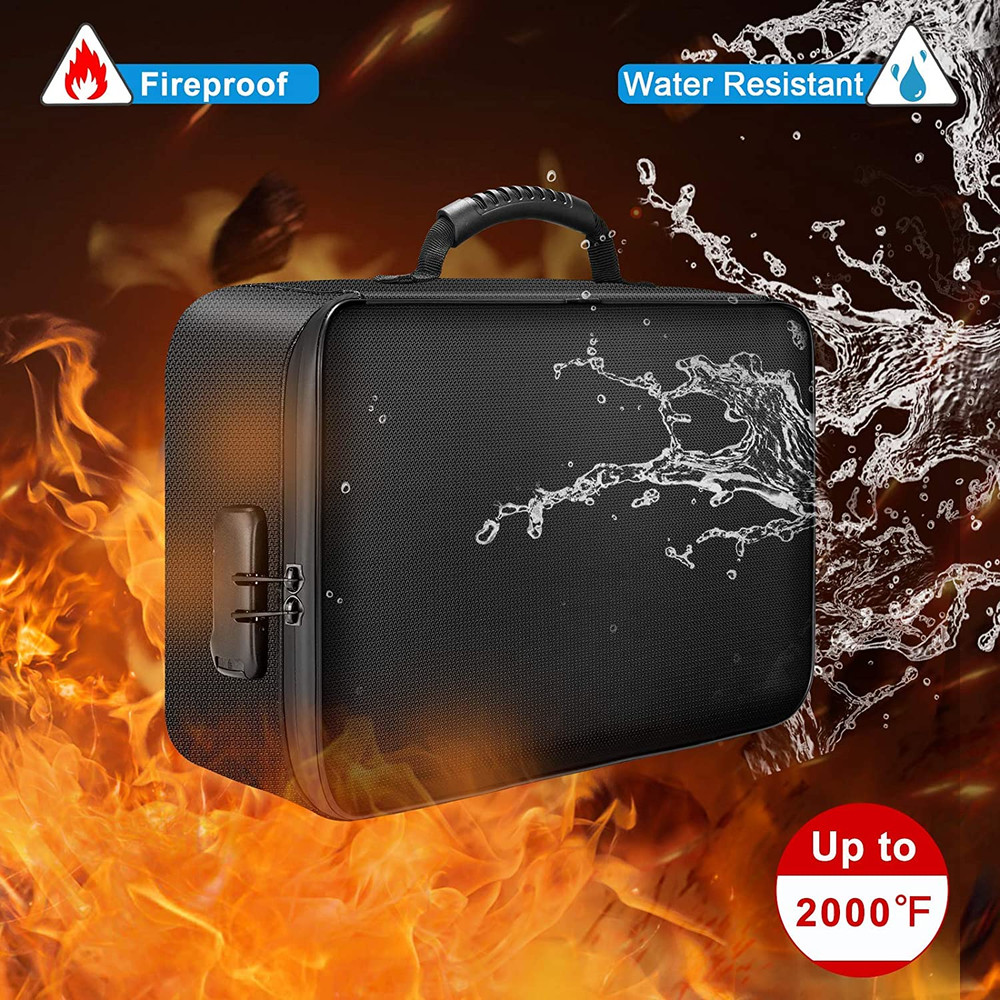 Document Bag with Lock,Fireproof 3-Layer File Storage Case with Water-Resistant