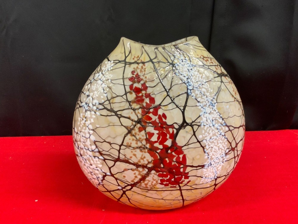 hand painted cherry blossom flat vase (ksc17)