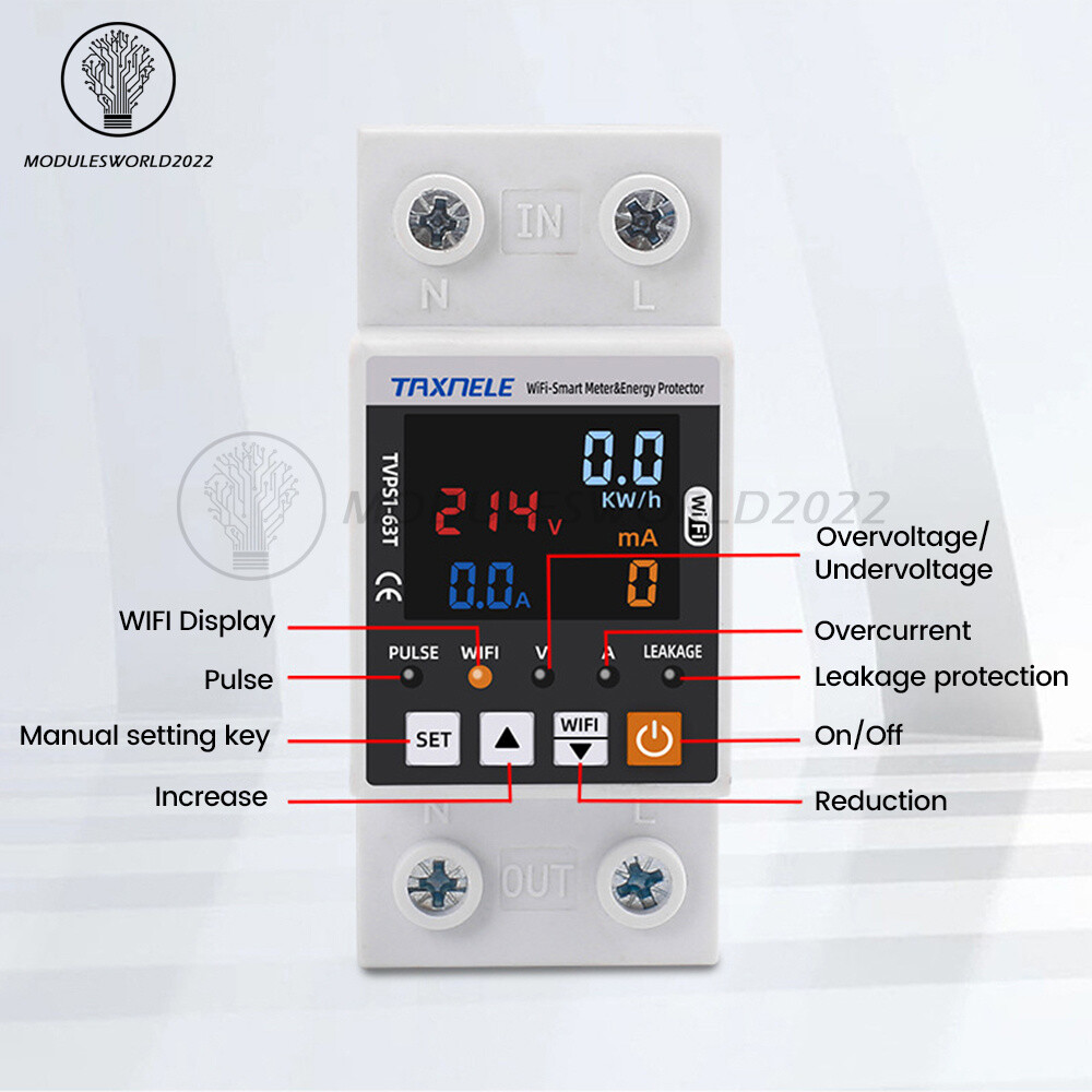 Tuya WIFI Smart Power Protector Overvoltage Leakage Protection Energy Meter