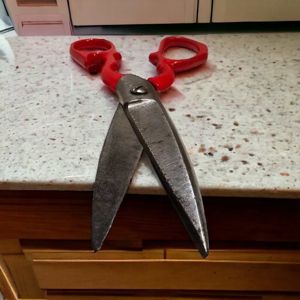 Vintage Red Multi-Use Kitchen Utility Scissors w/Nut Cracker & Bottle Opener