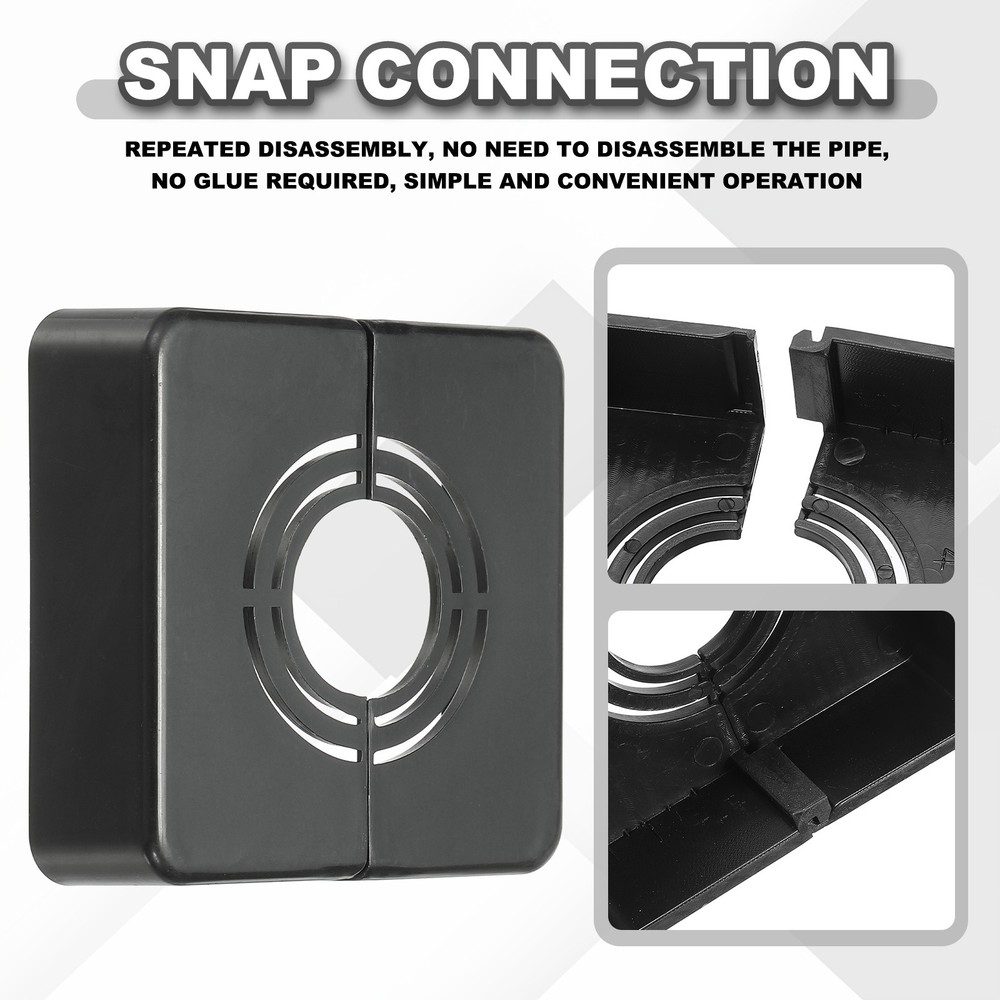 4pcs Wall Split Flange 0.79" Plastic Square Split Flange Pipe Cover, Black