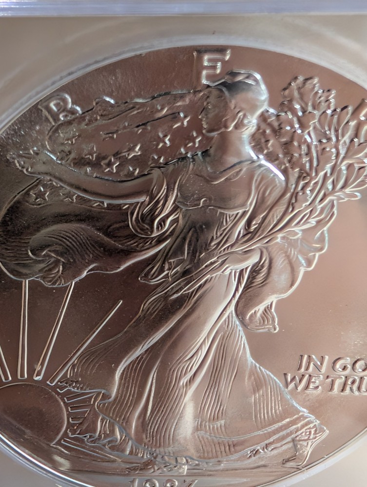 1987 * First Delivery $1 America Silver Eagle * Walking Liberty * ICG MS70