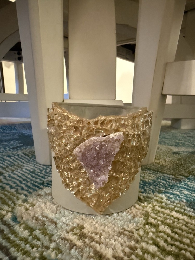 Amethyst Crystal Geode Planter Gray Circular