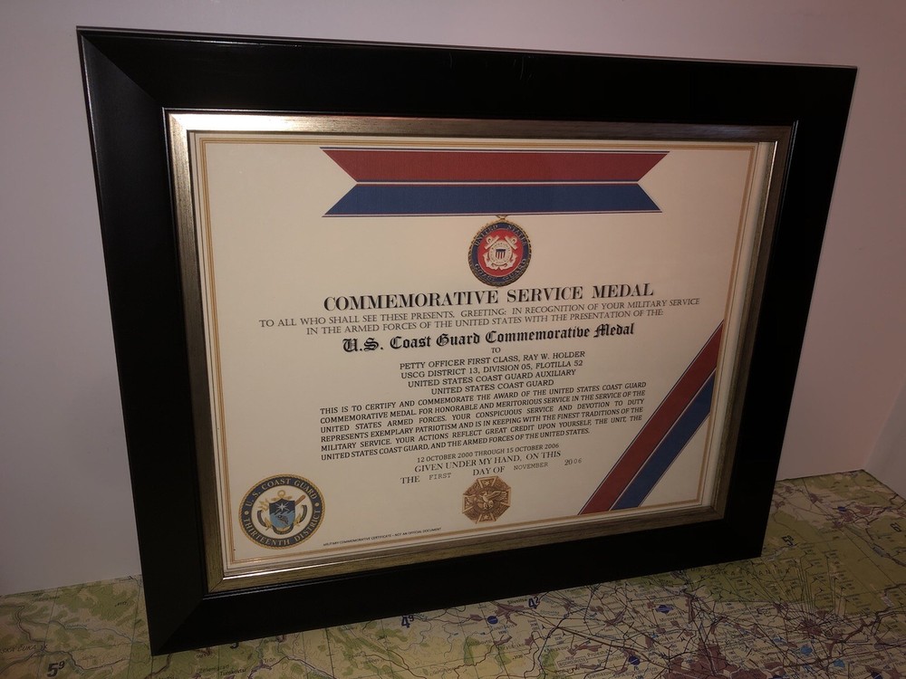 U.S. COAST GUARD COMMEMORATIVE MEDAL CERTIFICATE ~ Type 1
