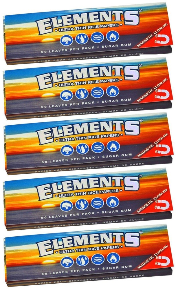 5 Pack Elements Ultra Thin Rice 1.25 Cigarette Rolling Papers 250 Leaves 8311-5