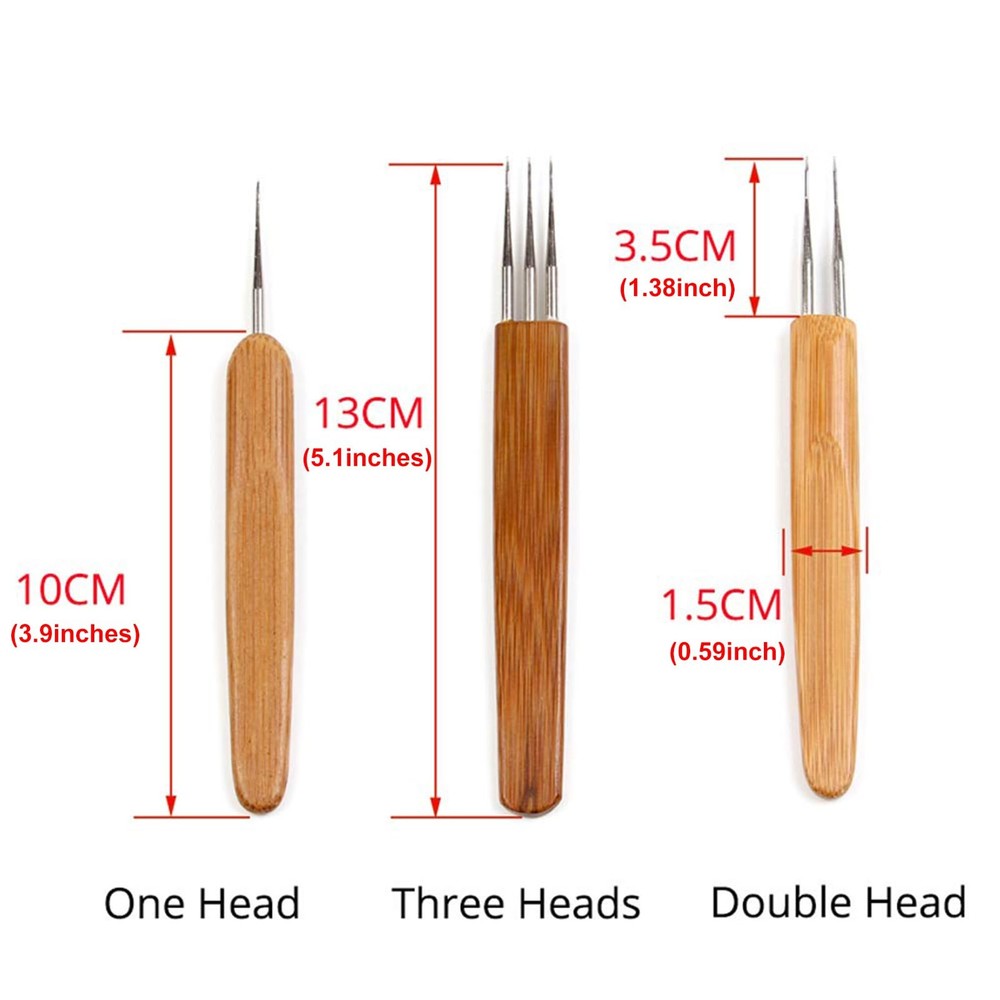3 Pcs Bamboo Handle Dreadlock Hook Crochet Needle Tool Set Hair Braiding Tool