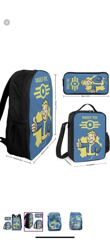 Fall Out Three Peace Backpack. Comes With Backpack, Pencil Case And Lunch Bag