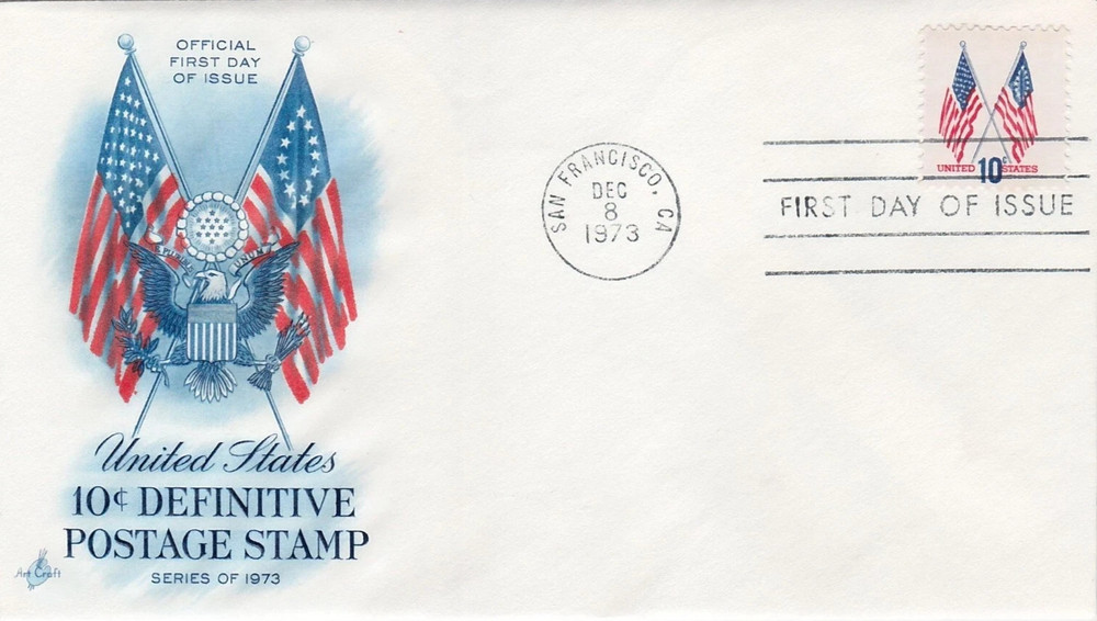 CROSSED FLAGS  1973 sheet single  artcraft CACHET FDC UNADDR