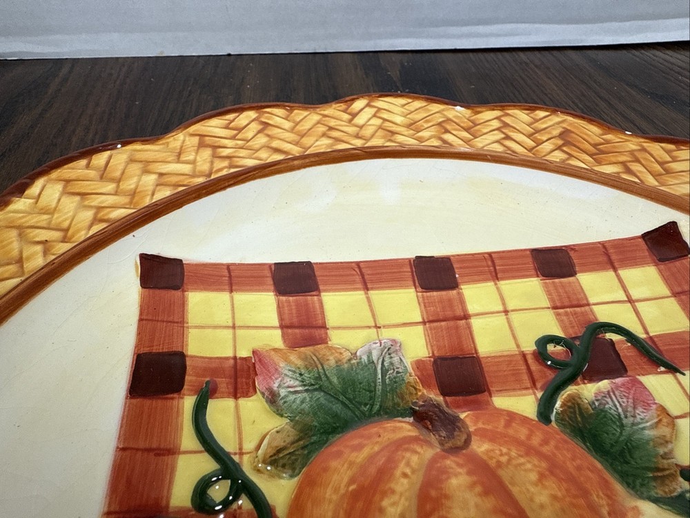 Ceramic Serving Tray Pumpkin 12" Round Platter Harvest Thanksgiving Fall