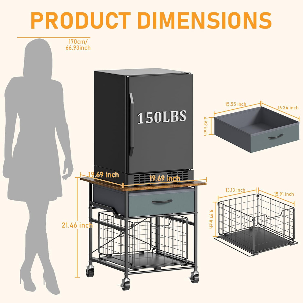 Mini Fridge Stand, Heavy-Duty Mini Fridge Table with Storage, Small Refrigerator