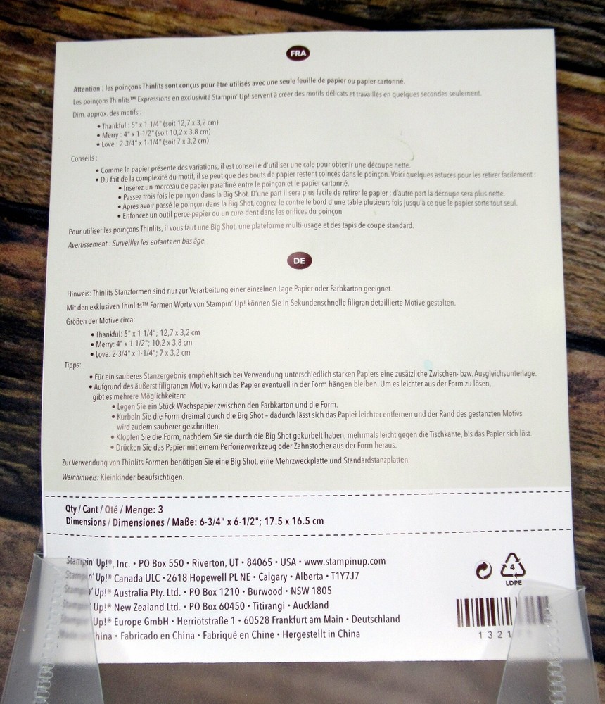 Stampin Up Dies ~ Love ~ Merry ~ Thankful ~ EXPRESSIONS THINLITS DIES ~ Big Shot
