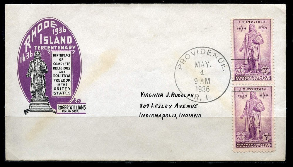 1936 Rhode Island Tercentenary (777) First Day Cover
