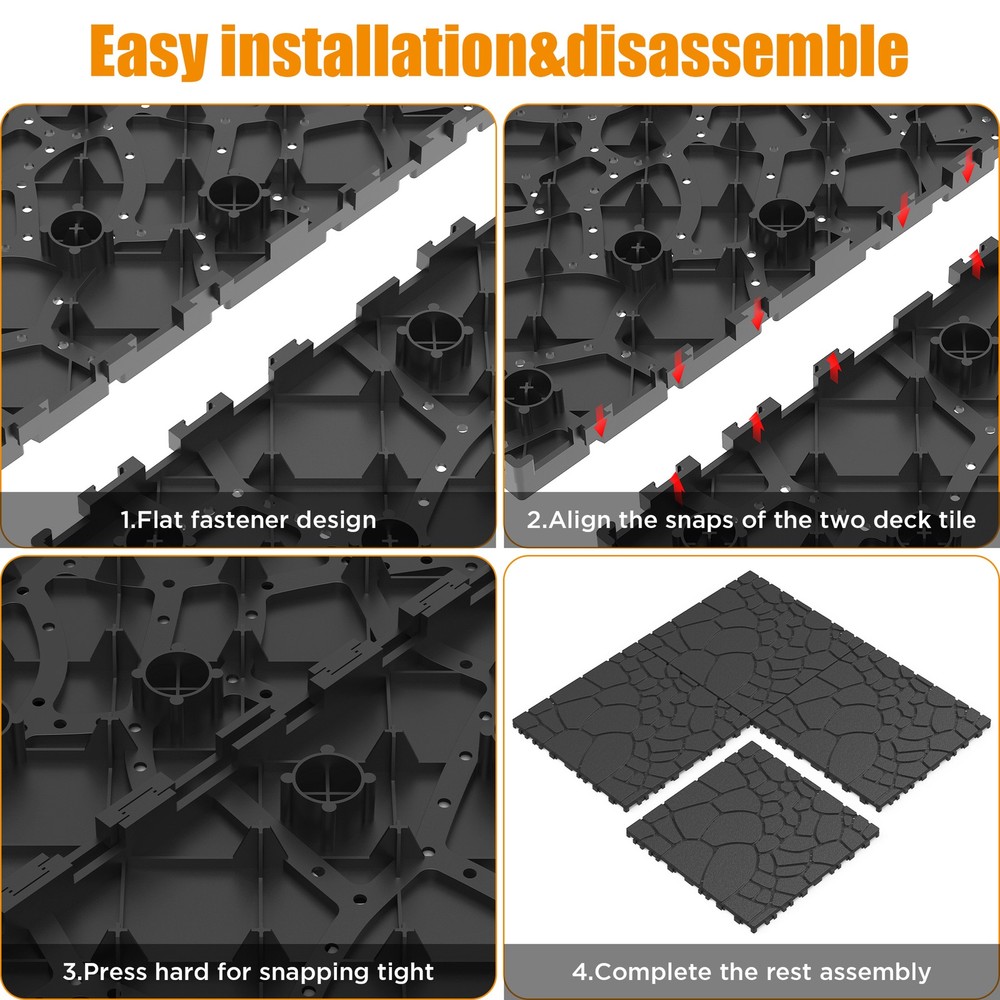 12" Stone Texture Interlocking Deck Tiles, DIY Patio Flooring, Easy Installation