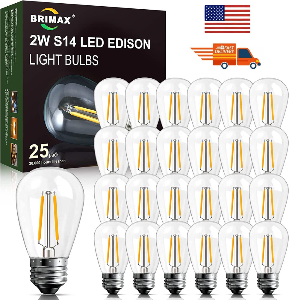 LED bulbs S14 E26 Outdoor Edison lights 2W  (25Pack)for String Light Replacement