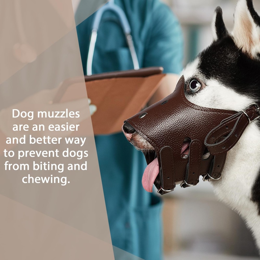 Dog Muzzle Leather, Soft Secure Anti-Barking Leather Muzzle for Large Sized D...