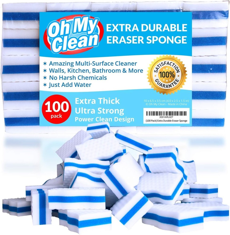 100 Pack Extra Durable Eraser Sponge – Extra Thick, Long Lasting Magic Melami...