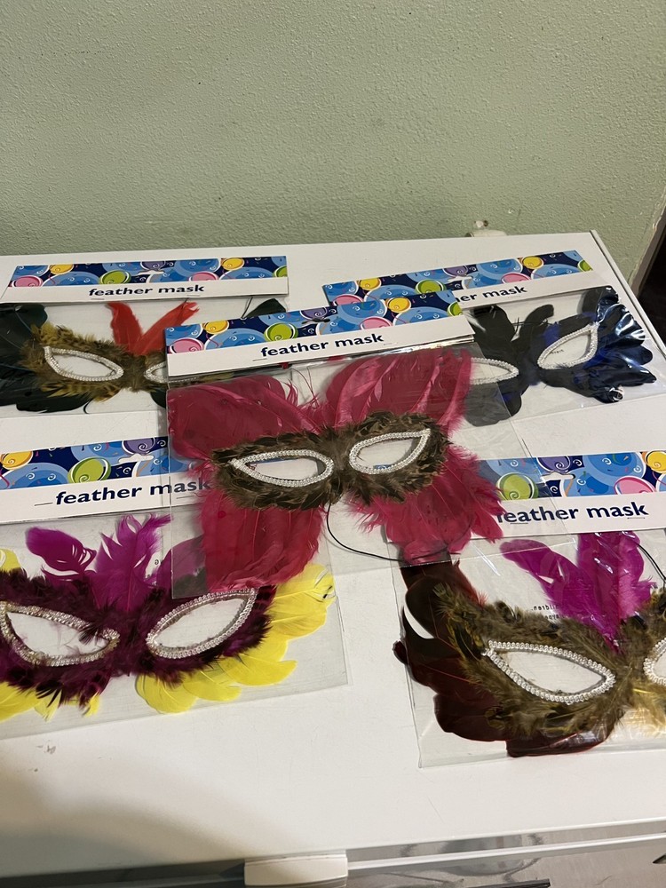 Five Large Feather Mask Decorations
