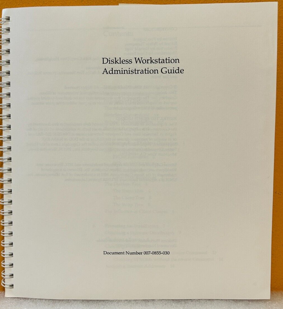 SiliconGraphics 007-0855-030 Diskless Workstation Administration Guide Manual.