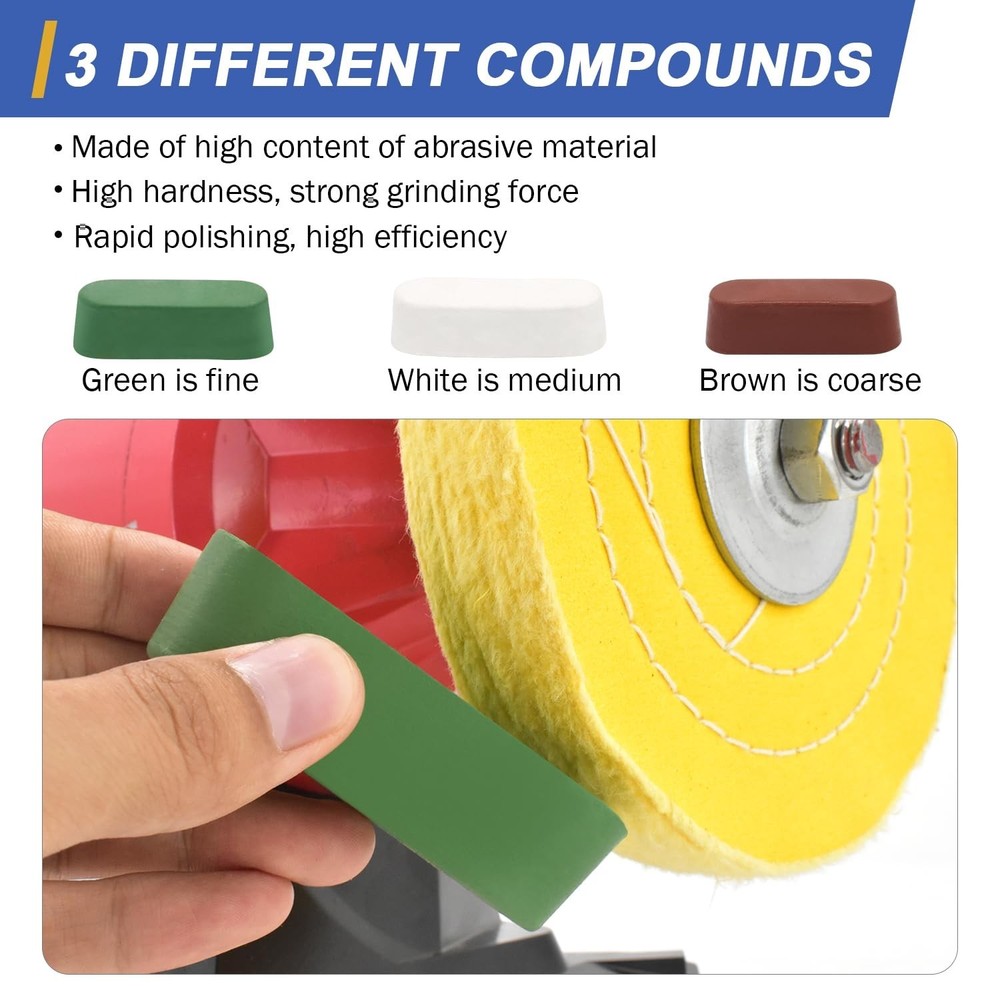 Professional 6" Buffing Wheels Set w/ Polishing Compound - Mirror Finish