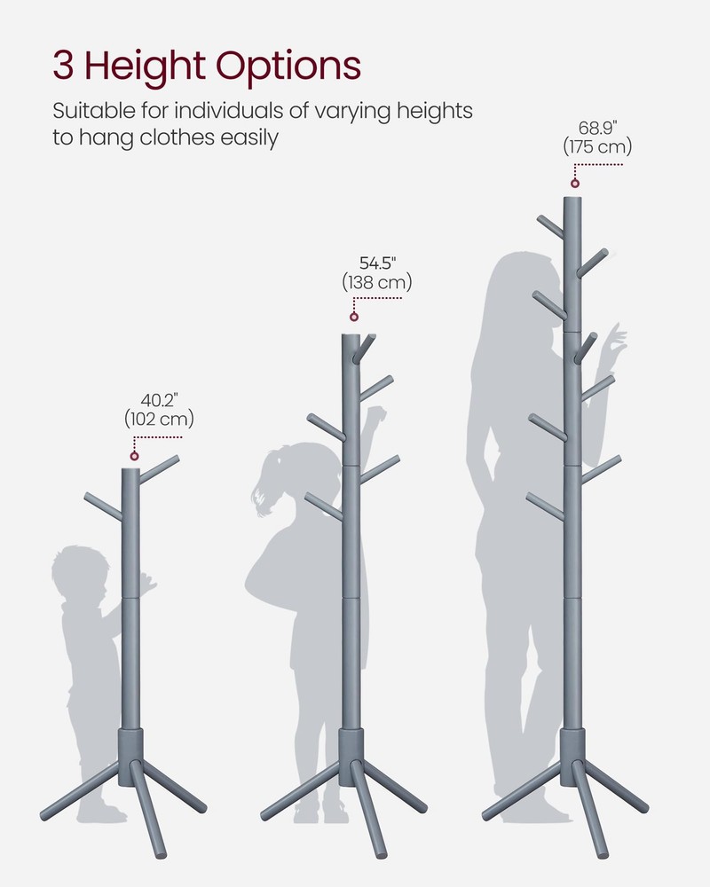 VASAGLE Solid Wood Coat Rack, Free Standing Coat Rack, Tree-Shaped Coat Rack