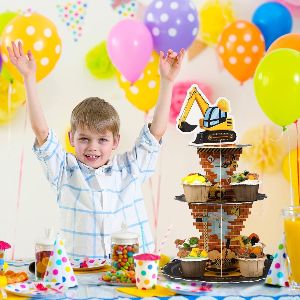 Tiamon Construction Birthday Decorations 3 Tier Construction Theme Cupcake St...
